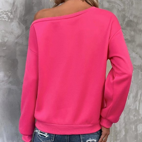 Pink Preppy Womens Heart & Slogan Graphic Kangaroo Pocket Sweatshirt - Picture 2 of 5